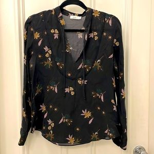 ALC Black Floral Silk Blouse